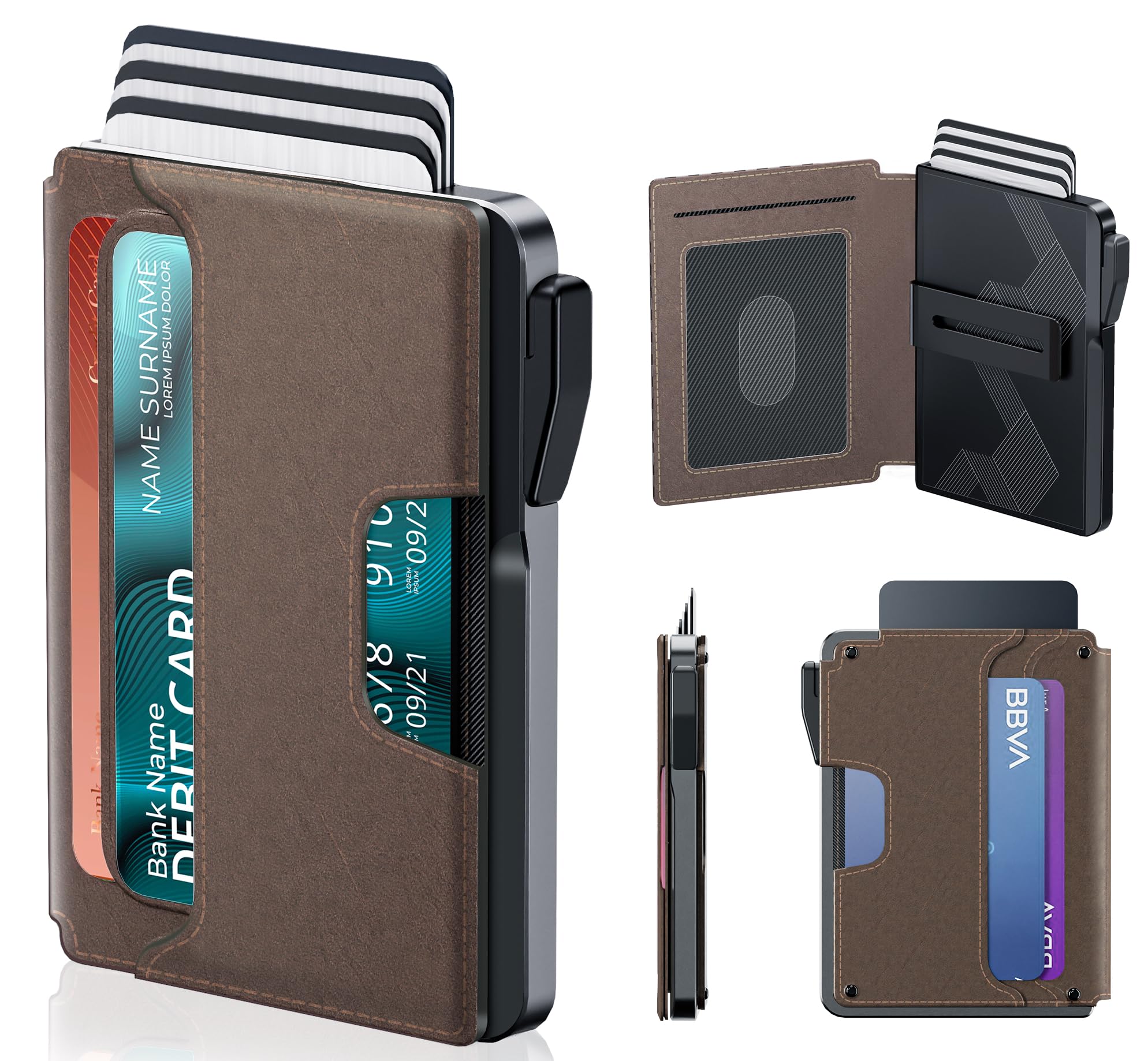 Mens Sleek Leather Wallet - Pop-Up Card Holder & Clip